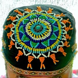 Skull cap, beaded, tie on